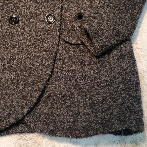 Etam Paris Dark Grey Black Wool Blend Double Breasted Button Up Pea Coat Size M - Picture 2 of 7